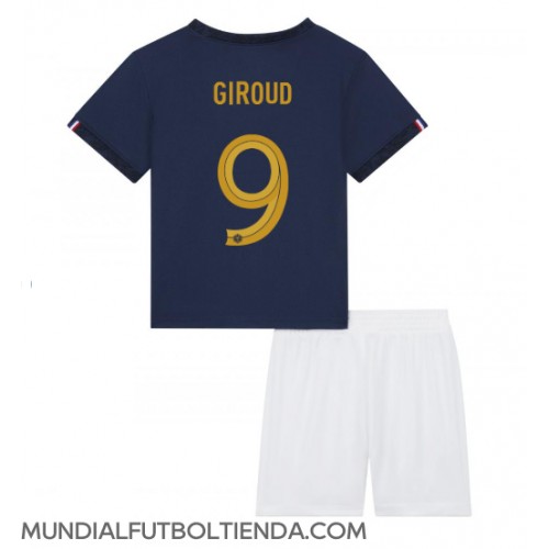Camiseta Francia Olivier Giroud #9 Primera Equipación Replica Mundial 2022 para niños mangas cortas (+ Pantalones cortos)